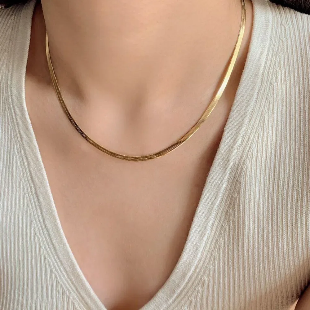 18K Gold Plated 3mm Herringbone Snake Chain Necklace